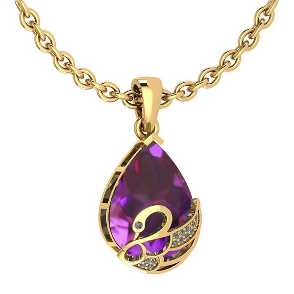 Certified 7.40 Ctw Amethyst And Diamond VS/SI1 Necklace