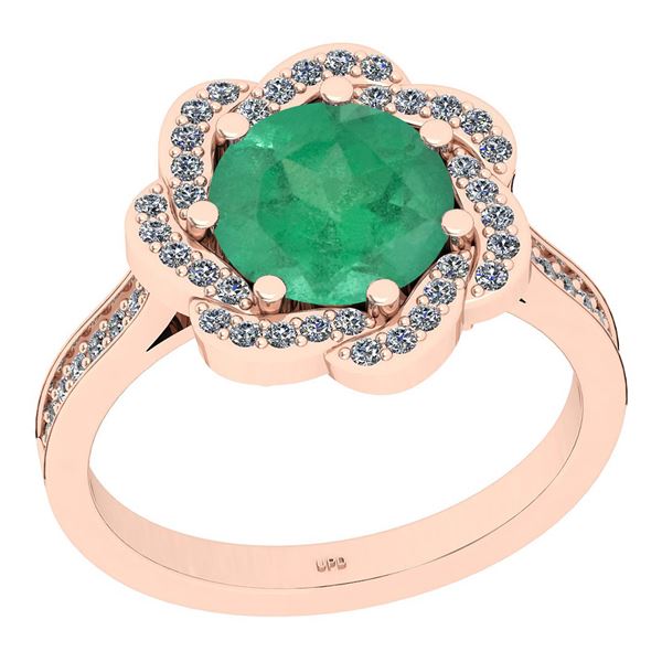 Certified 2.30 Ctw SI2/I1 Emerald And Diamond 14K Rose