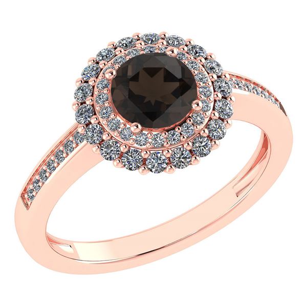 Certified 1.28 Ctw Smoky Quarzt And Diamond 14k Yellow