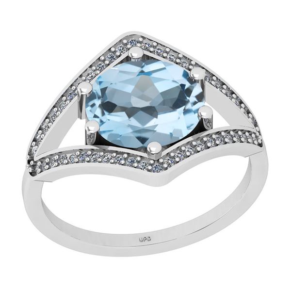 Certified 2.33 Ctw I2/I3 Blue Topaz And Diamond 14K Whi