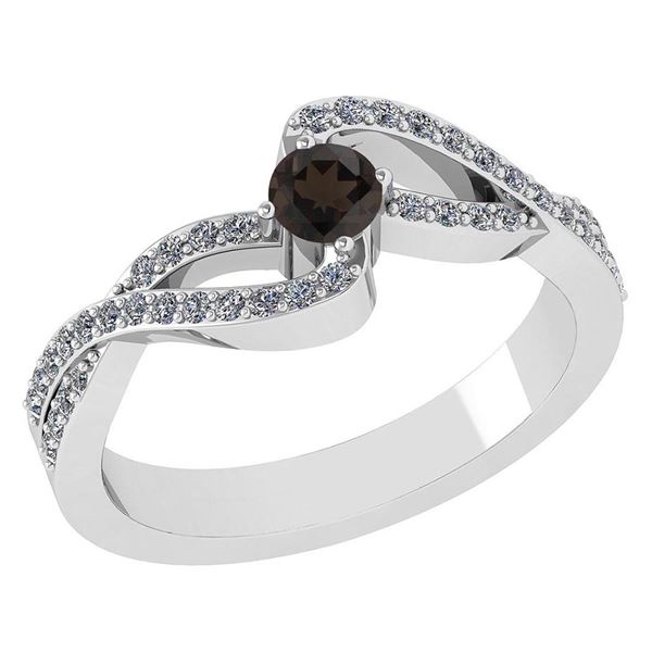 Certified 0.61 Ctw Smoky Quarzt And Diamond 18K White G