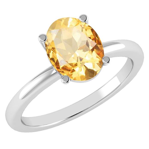 Certified 2.50 Ctw Citrine 14K White Gold Solitaire Rin
