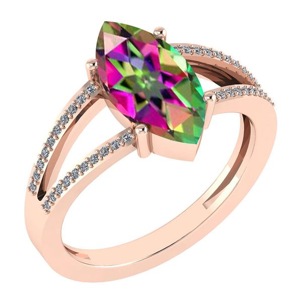 Certified 2.20 Ctw Mystic Topaz And Diamond VS/SI1 Ring