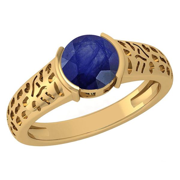 Certified 1.25 Ctw Blue Sapphire 14K Yellow Gold Solita