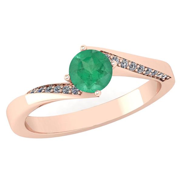 Certified 1.09 Ctw Emerlad And Diamond 14K Rose Gold Ha