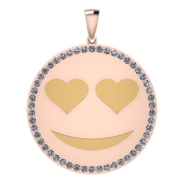 Certified 0.90 Ctw Diamond Smiley 18K Rose Gold Pendant