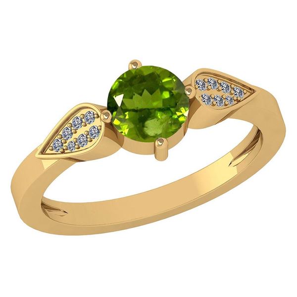 Certified 1.12 Ctw Peridot And Diamond 14k Yellow Gold