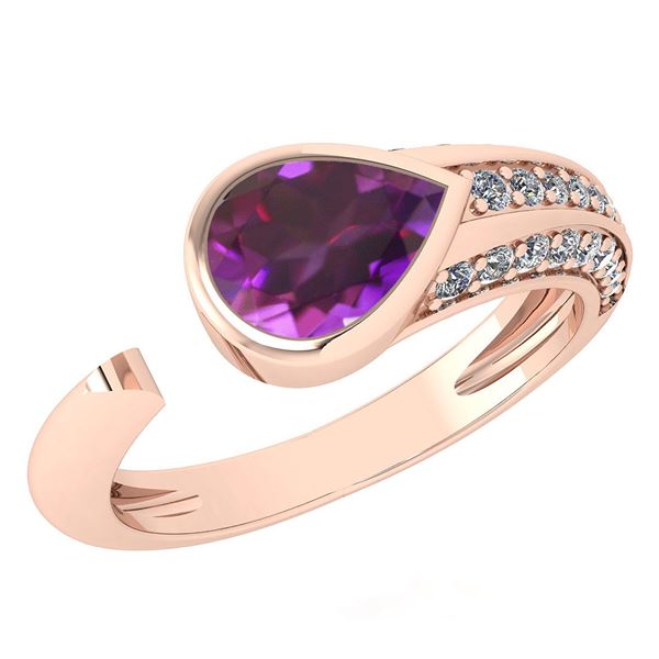 Certified 1.54 Ctw Amethyst And Diamond VS/SI1 Ring 14K