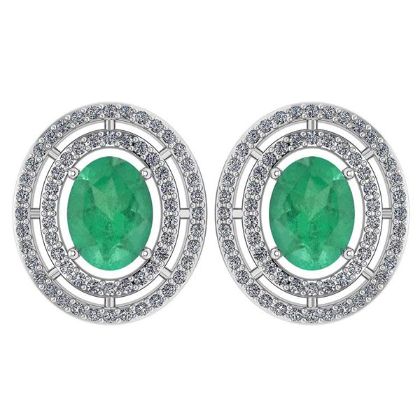 Certified 3.12 Ctw Emerald And Diamond 18K White Gold H