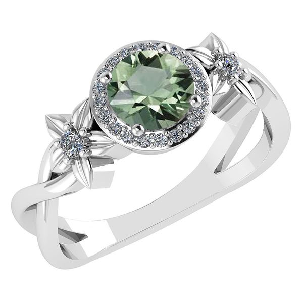 Certified 1.00 Ctw Green Amethyst And Diamond 14k White