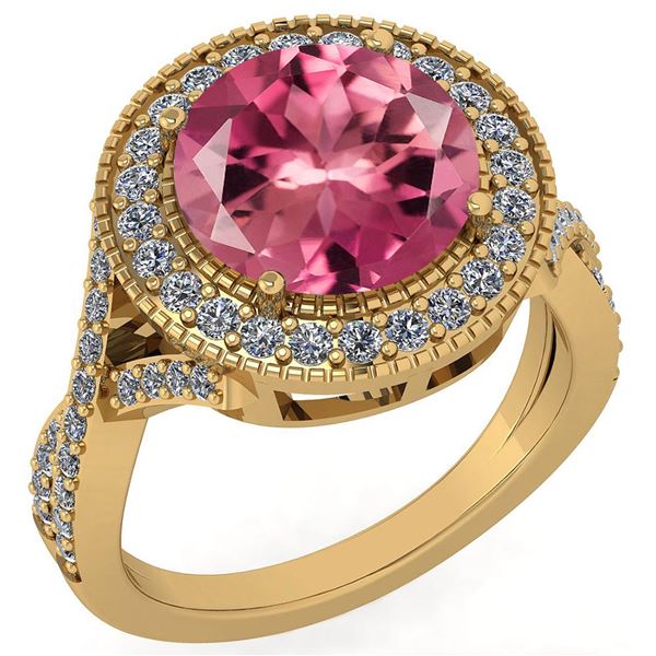 Certified 4.13 Ctw Pink Tourmaline And Diamond VS/SI1 E