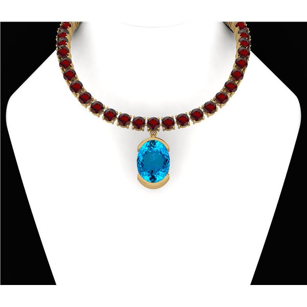 Certified 75.05 Ctw Blue Topaz & Garnet And Diamond I2/