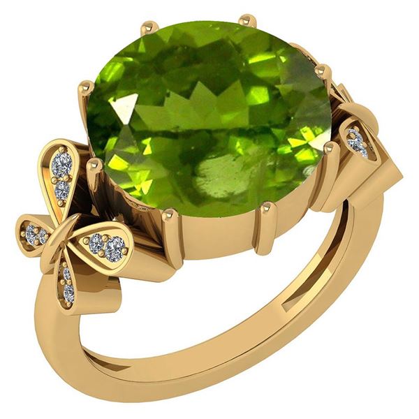 Certified 6.20 Ctw Peridot And Diamond VS/SI1 Ring 14K
