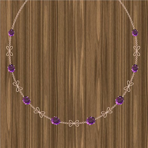 Certified 67.31 Ctw Amethyst 14k Rose Gold Yard Necklac