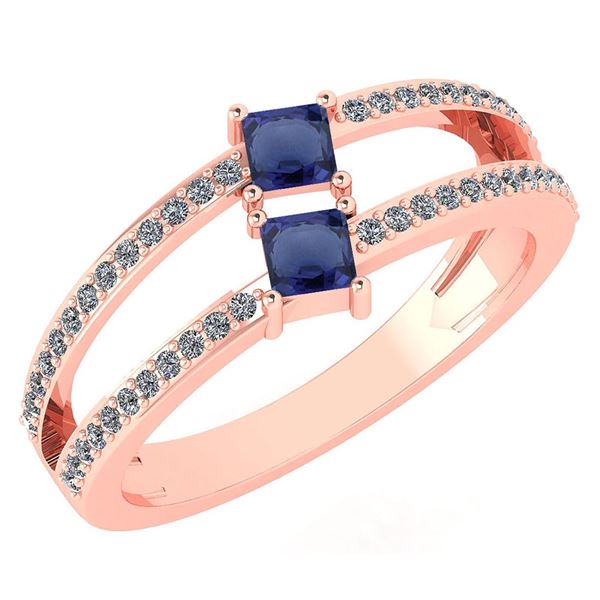 Certified 0.60 Ctw Blue Sapphire And Diamond 14k Rose G