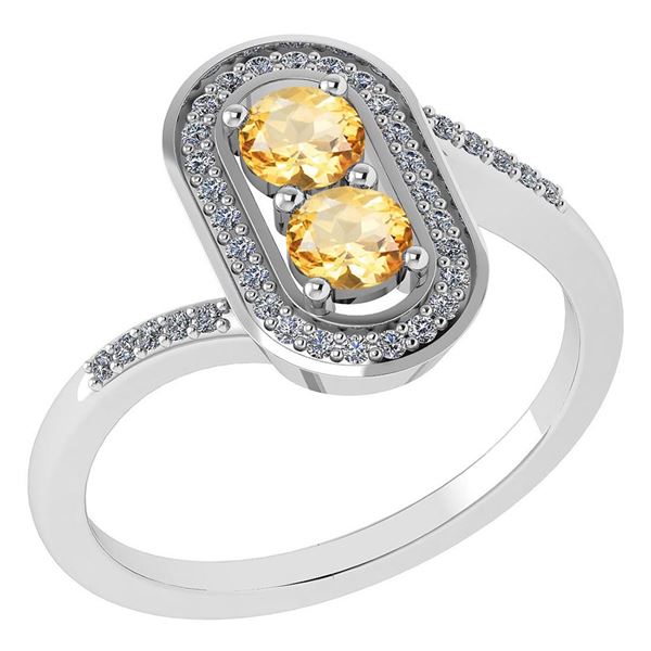 Certified 0.68 Ctw Citrine And Diamond 14k White Gold H