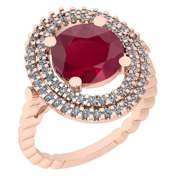 Certified 3.54 Ctw I2/I3 Ruby And Diamond 14K Rose Gold