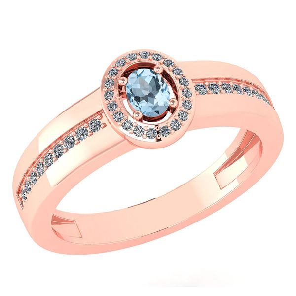 Certified 0.35 Ctw Aquamarine And Diamond 14K Rose Gold