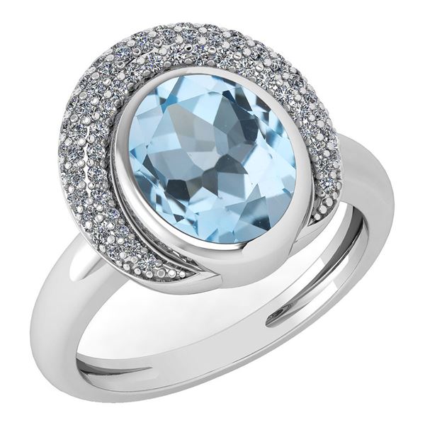 Certified 2.82 Ctw Blue Topaz And Diamond VS/SI1 Halo R