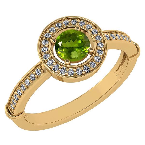 Certified 0.94 Ctw Peridot And Diamond 14k Yellow Gold