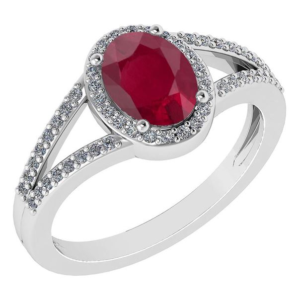 Certified 1.52 Ctw Ruby And Diamond 14k White Gold Halo