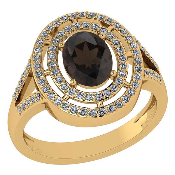 Certified 1.66 Ctw Smoky Quarzt And Diamond 14k Yellow