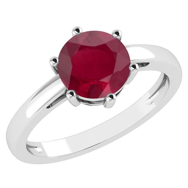 Certified 1.00Ctw Genuine Ruby 14k White Gold Halo Ring