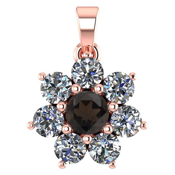 Certified 0.93 Ctw Smoky Quarzt And Diamond 14k Rose Go