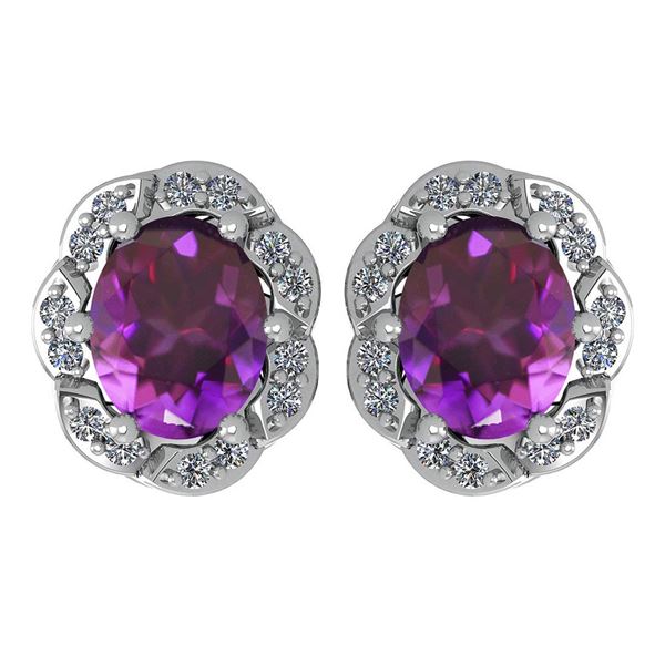 Certified 0.88 Ctw Amethyst And Diamond 14K White Gold