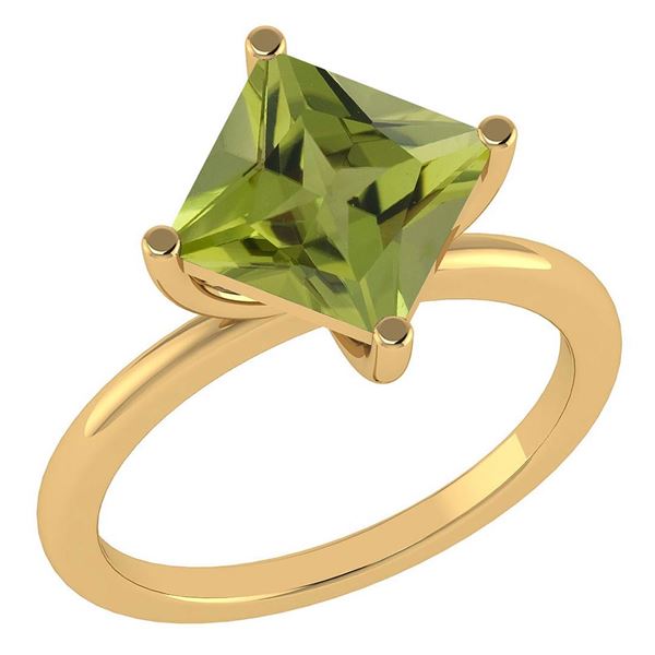Certified 3.00 Ctw Peridot 14K Yellow Gold Solitaire Ri