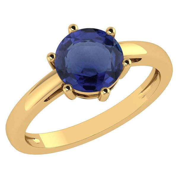Certified 1.00Ctw Genuine Blue Sapphire 14k Yellow Gold