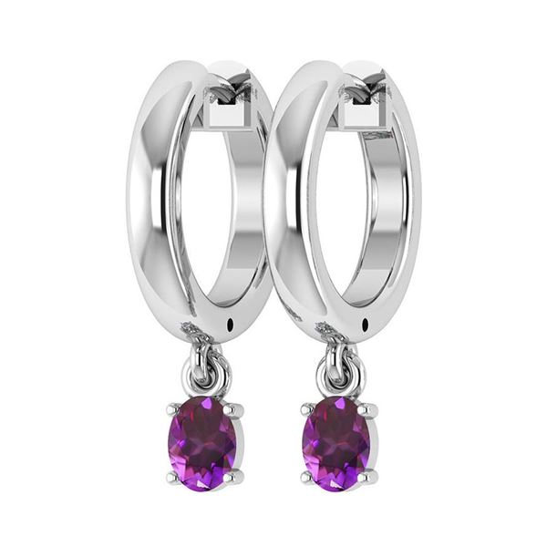 Certified 0.50 Ctw Amethyst Hoop Earrings 14K White Gol