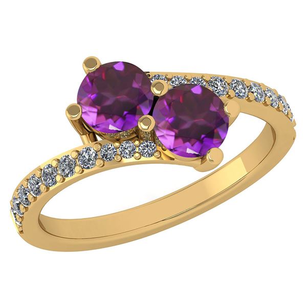 Certified 1.14 Ctw Amethyst And Diamond VS/SI1 2 Stone