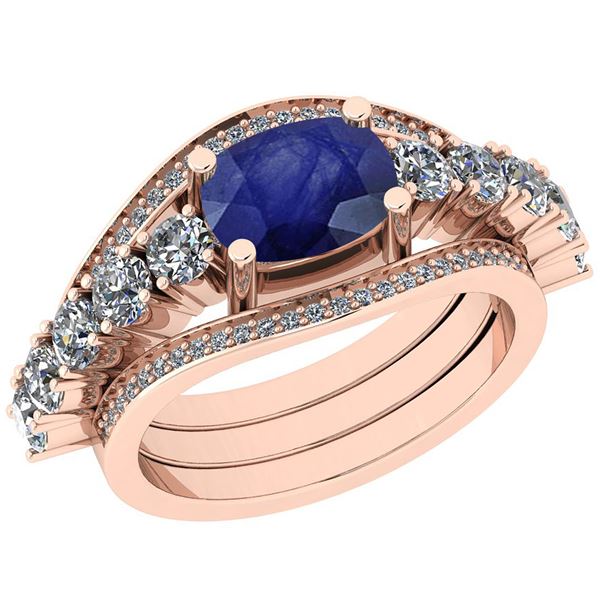 Certified 2.52 Ctw I2/I3 Blue Sapphire And Diamond 14K