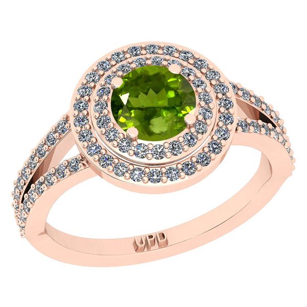 Certified 1.14 Ctw I2/I3 Peridot And Diamond 10K Rose G