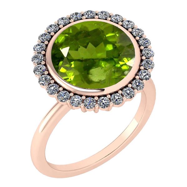 Certified 5.95 Ctw Peridot And Diamond VS/SI1 Halo Ring