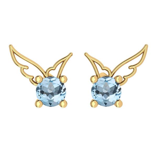 Certified 0.50 Ctw Blue Topaz Stud Earrings 14K Gold Ye