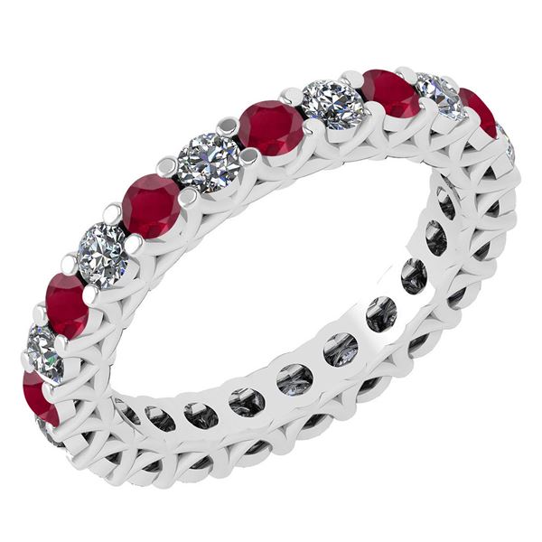 Certified 1.61 Ctw Ruby And Diamond 14k White Gold Halo