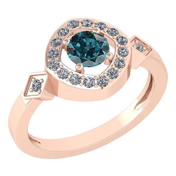 Certified 0.77 Ctw Treated Fancy Blue Diamond 14K Rose