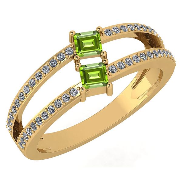 Certified 0.60 Ctw Peridot And Diamond 14k Yellow Gold