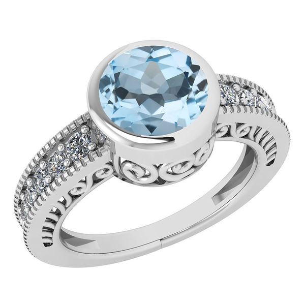 Certified 1.95 Ctw Aquamarine And Diamond Wedding/Engag