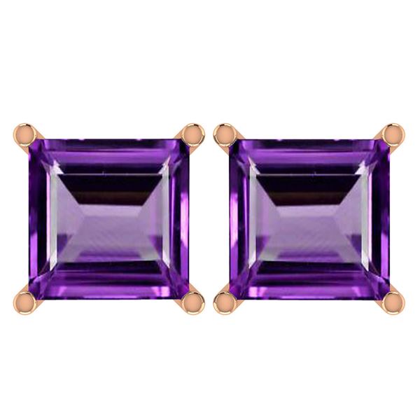 Certified 11.24 Ctw Genuine Amethyst 14K Rose Gold Stud