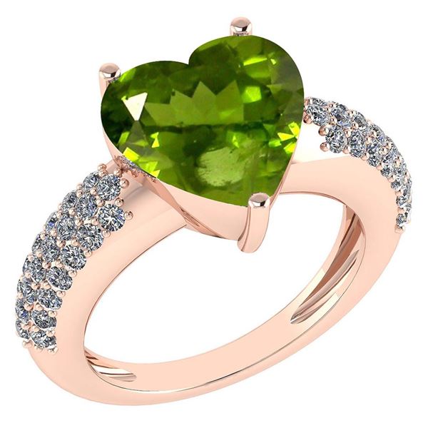 Certified 5.31 Ctw Peridot And Diamond VS/SI1 Ring 10K