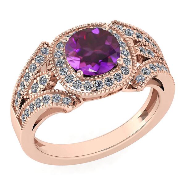Certified 1.58 Ctw Amethyst And Diamond Wedding/Engagem