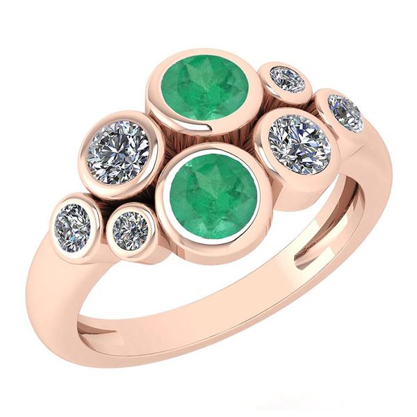 Certified 1.16 Ctw Emerlad And Diamond 14K Rose Gold Ha
