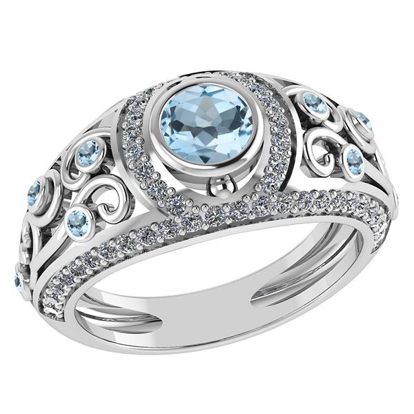Certified 1.08 Ctw Aquamarine And Diamond Wedding/Engag
