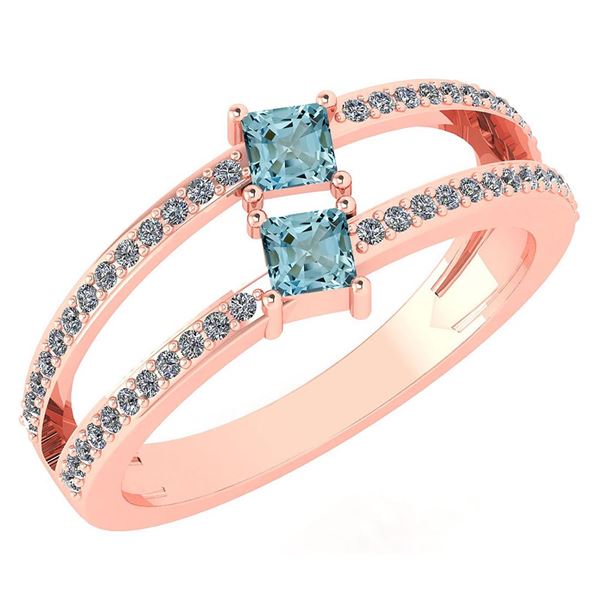 Certified 0.60 Ctw Aquamarine And Diamond 18k Rose Gold