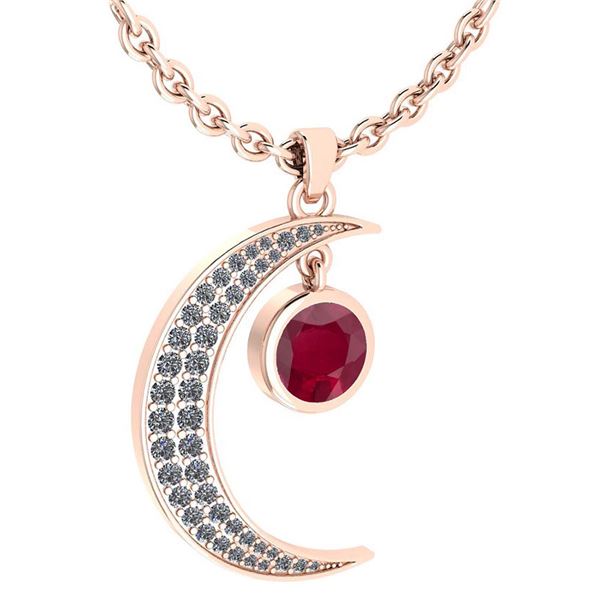 Certified 1.76 Ctw Ruby And Diamond Moon Necklace For w