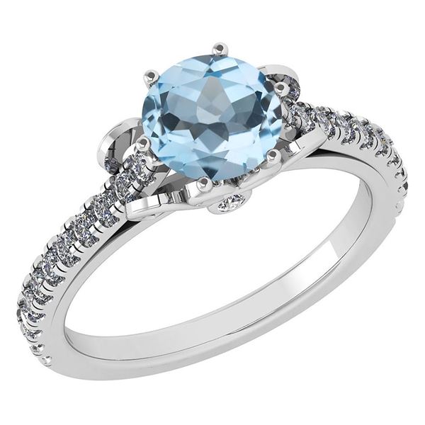 Certified 1.58 Ctw Aquamarine And Diamond 14K Yellow Go