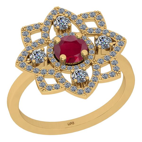 Certified 1.21 Ctw SI2/I1 Ruby And Diamond 14K Yellow G